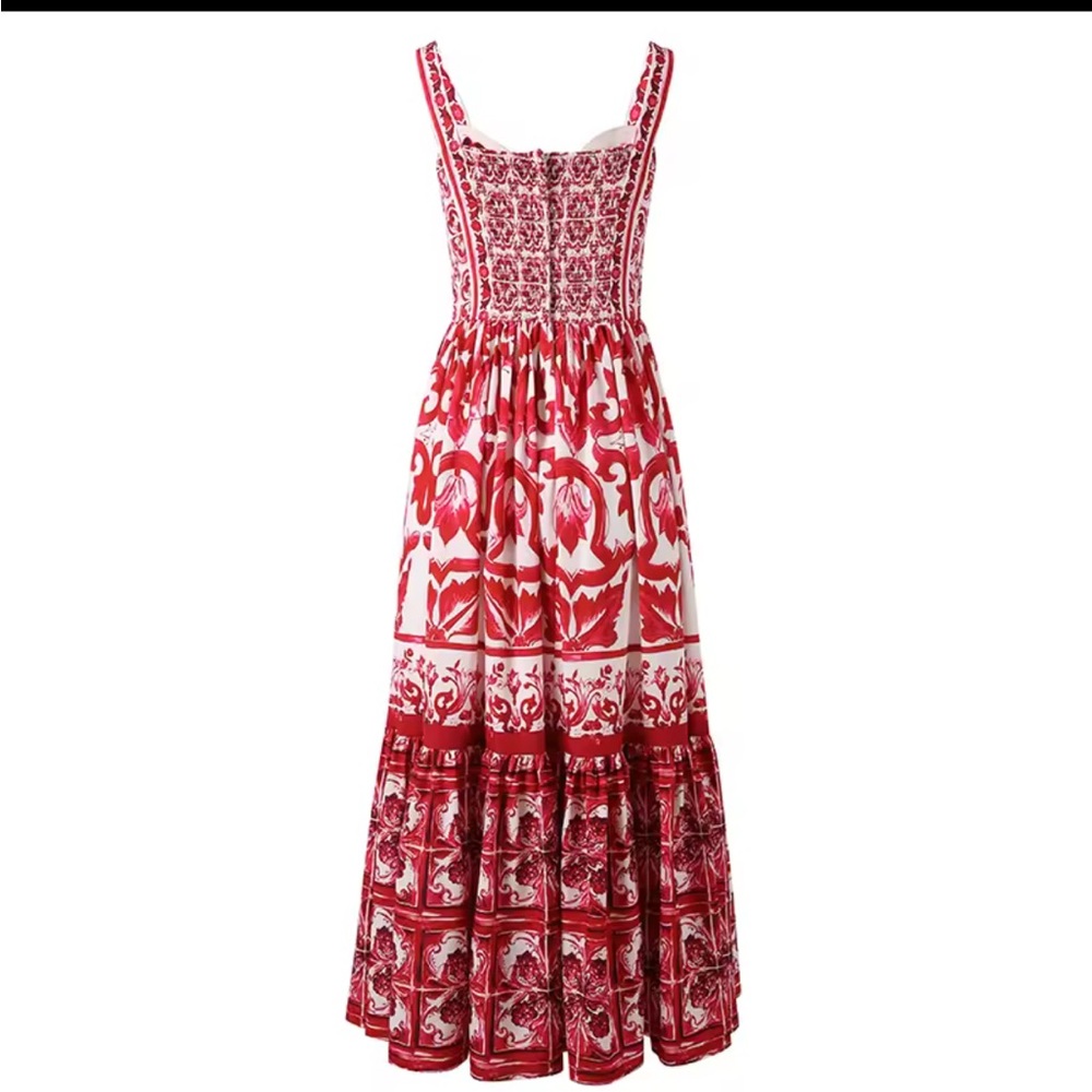 Designer Boutique-quality Majolica 100% Cotton Maxi Dress